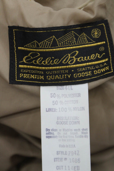 Eddie Bauer Mens Trench Coat Beige Button 50% Cotton 50% Polyester Size 44