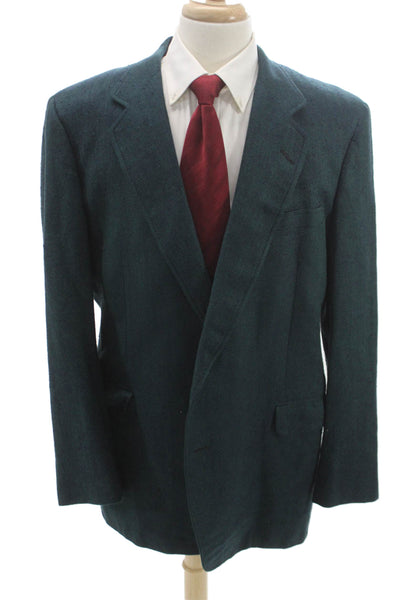 Nordstrom Mens Green Herringbone Blazer Button Closure Size 44