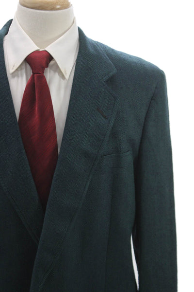 Nordstrom Mens Green Herringbone Blazer Button Closure Size 44