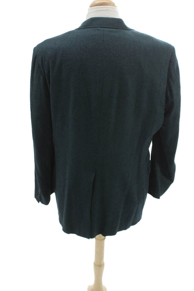 Nordstrom Mens Green Herringbone Blazer Button Closure Size 44