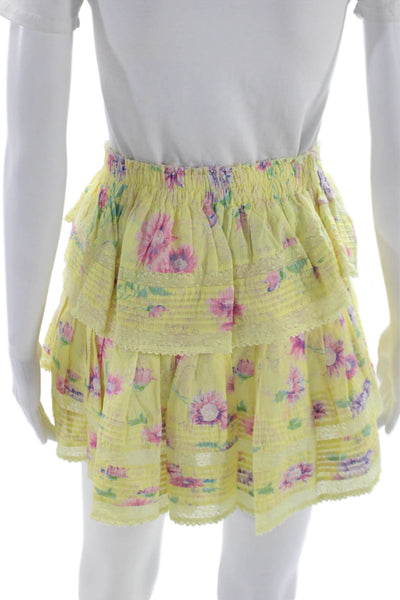 Love Shack Fancy Womens Ruffle Floral Cotton Short Skirt Yellow Size XS