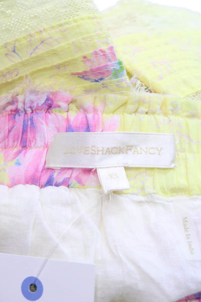 Love Shack Fancy Womens Ruffle Floral Cotton Short Skirt Yellow Size XS