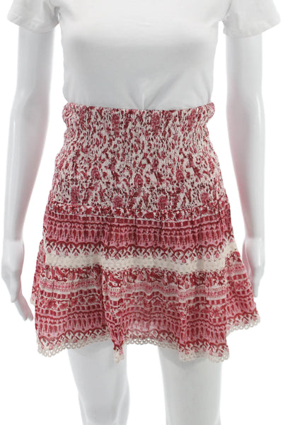 Bell Women Red Silk Geometric Mini Skirt Knee Length Size S
