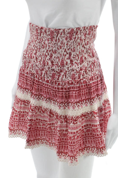 Bell Women Red Silk Geometric Mini Skirt Knee Length Size S