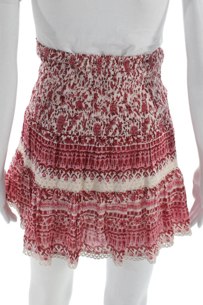 Bell Women Red Silk Geometric Mini Skirt Knee Length Size S