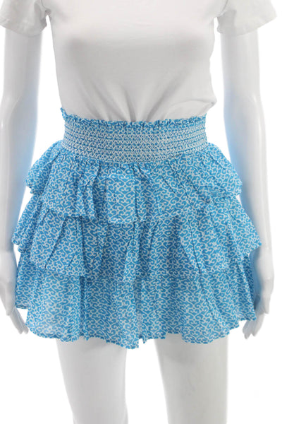 Roller Rabbit Women Mini Geometric Blue Cotton Skirt Size 2XS