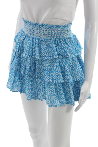 Roller Rabbit Women Mini Geometric Blue Cotton Skirt Size 2XS
