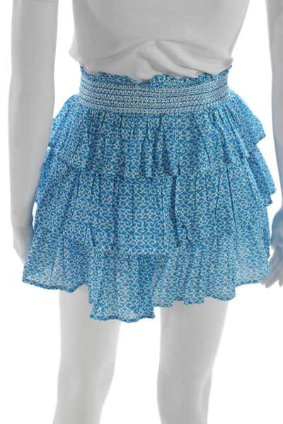 Roller Rabbit Women Mini Geometric Blue Cotton Skirt Size 2XS