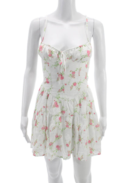 Sky to Moon Womens White Sweetheart Mini Dress Sleeveless Floral Zip Size S