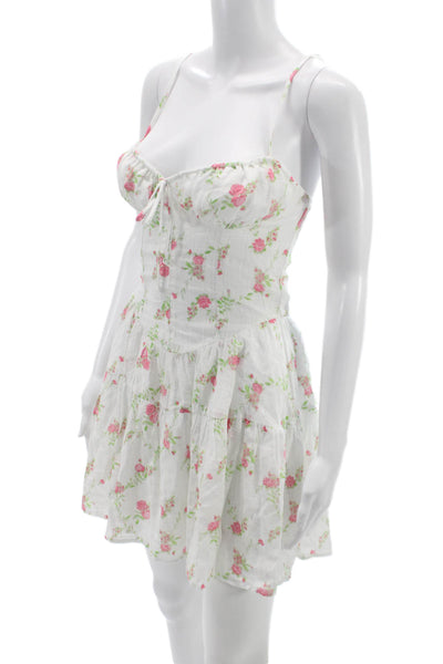 Sky to Moon Womens White Sweetheart Mini Dress Sleeveless Floral Zip Size S