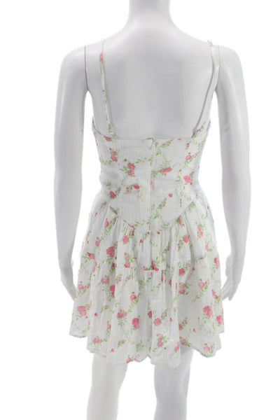Sky to Moon Womens White Sweetheart Mini Dress Sleeveless Floral Zip Size S
