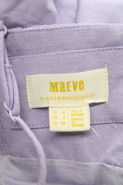 Maeve Anthropologie Womens Mini Linen Square Neck Purple Dress Size 2