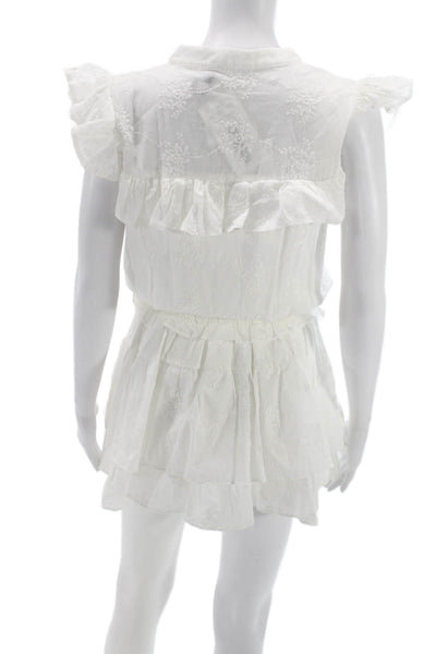 Day + Moon Womens White Cotton Collared Short Sleeve Romper Size S