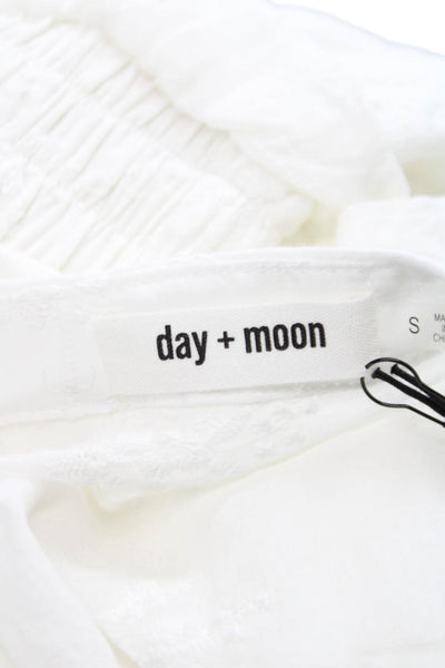 Day + Moon Womens White Cotton Collared Short Sleeve Romper Size S