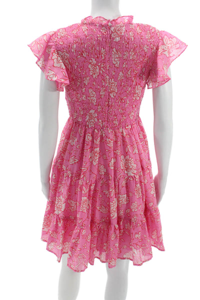 J. Marie Women Mini Pink Floral Mock Neck Short Sleeve Dress Size S