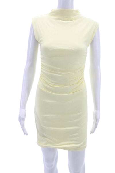 Meshki Women Mini Dress Yellow Mock Neck Sleeveless Above Knee Size XS