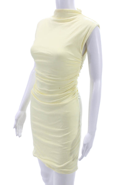 Meshki Women Mini Dress Yellow Mock Neck Sleeveless Above Knee Size XS