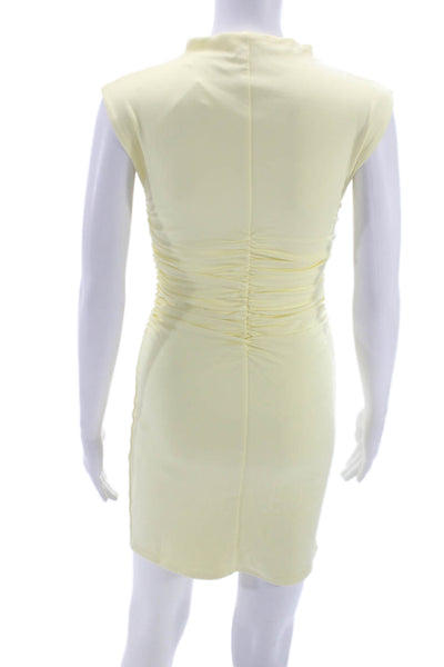 Meshki Women Mini Dress Yellow Mock Neck Sleeveless Above Knee Size XS