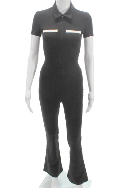 Edikted Womens Black Collared Short Sleeve Zip Polyester Jumpsuit Size XS