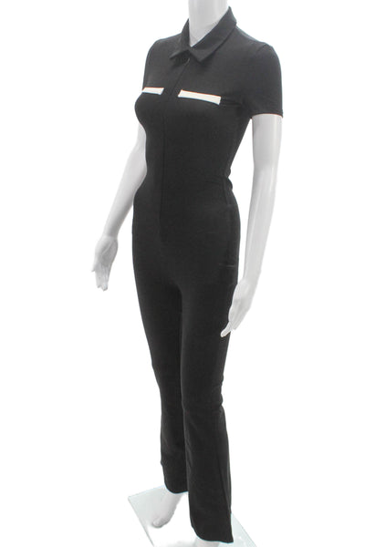 Edikted Womens Black Collared Short Sleeve Zip Polyester Jumpsuit Size XS