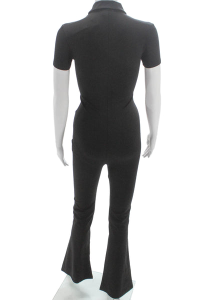 Edikted Womens Black Collared Short Sleeve Zip Polyester Jumpsuit Size XS