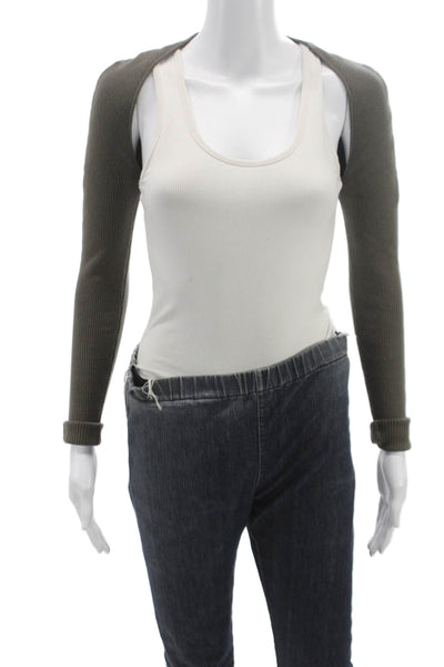 Pistola Womens Ribbed Knit Shrug Sweater Green Long Sleeve Round Neck Size S