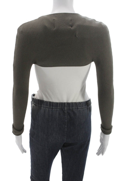 Pistola Womens Ribbed Knit Shrug Sweater Green Long Sleeve Round Neck Size S