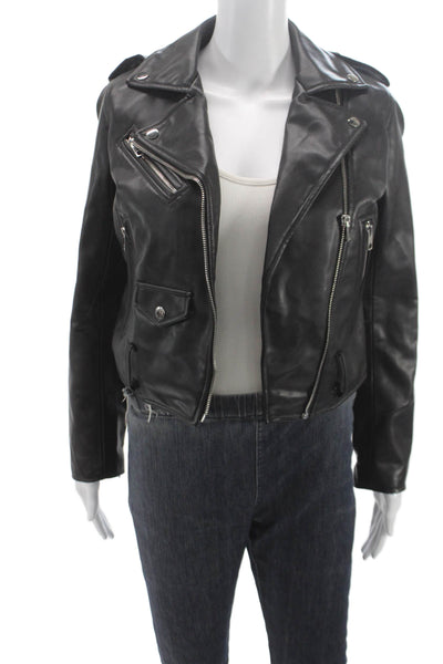 Zara Women Biker Jacket Faux Leather Black Zip Long Sleeve Size XS