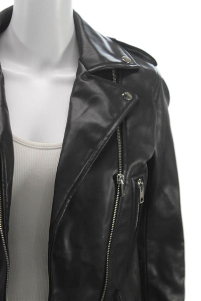 Zara Women Biker Jacket Faux Leather Black Zip Long Sleeve Size XS