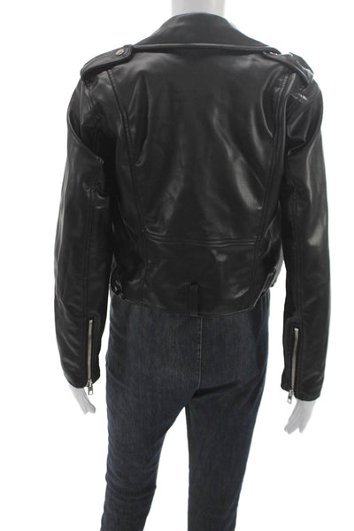 Zara Women Biker Jacket Faux Leather Black Zip Long Sleeve Size XS