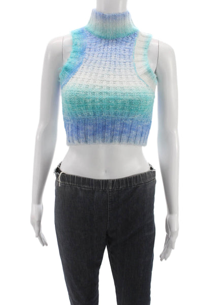 For Love & Lemons Women Ombre Mock Neck Sleeveless Vest Blue Size S