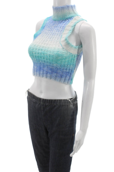 For Love & Lemons Women Ombre Mock Neck Sleeveless Vest Blue Size S