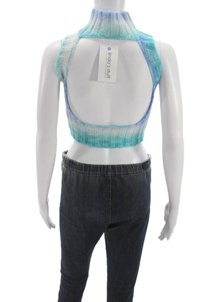 For Love & Lemons Women Ombre Mock Neck Sleeveless Vest Blue Size S