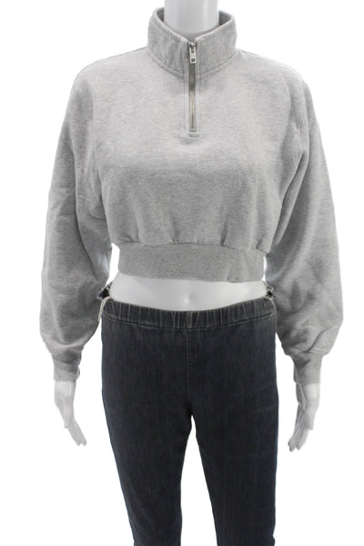 TNA Womens Gray Cotton Blend Mock Neck Zip Pullover Sweatshirt Size XS