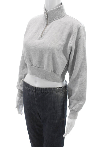 TNA Womens Gray Cotton Blend Mock Neck Zip Pullover Sweatshirt Size XS