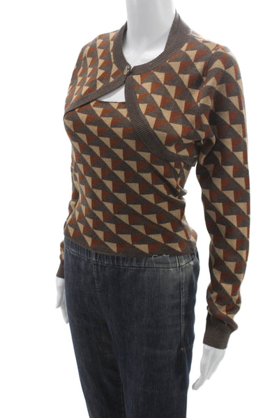 Heartloom Womens Cropped Halter Tank Brown Geometric Long Sleeve Button Size S