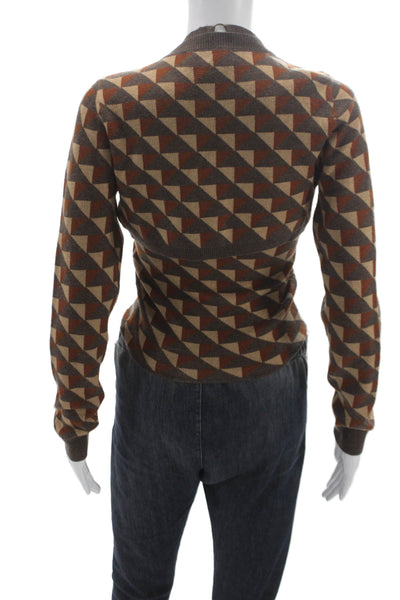 Heartloom Womens Cropped Halter Tank Brown Geometric Long Sleeve Button Size S