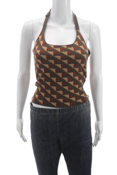 Heartloom Womens Cropped Halter Tank Brown Geometric Long Sleeve Button Size S