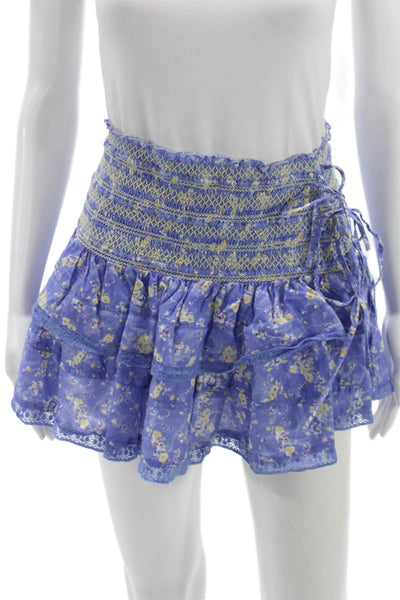 Love Shack Fancy Women Peasant Mini Floral Cotton Skirt Purple Size XS