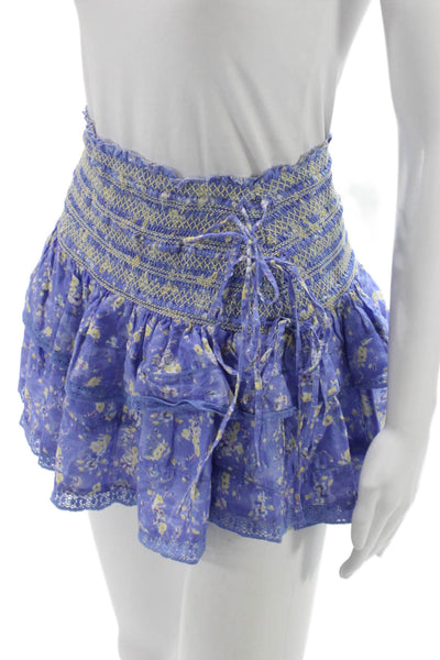 Love Shack Fancy Women Peasant Mini Floral Cotton Skirt Purple Size XS