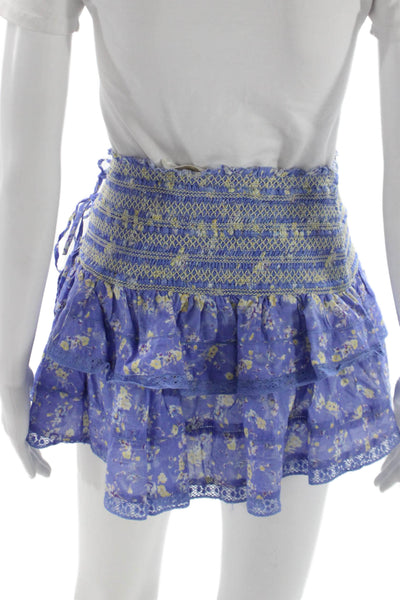 Love Shack Fancy Women Peasant Mini Floral Cotton Skirt Purple Size XS