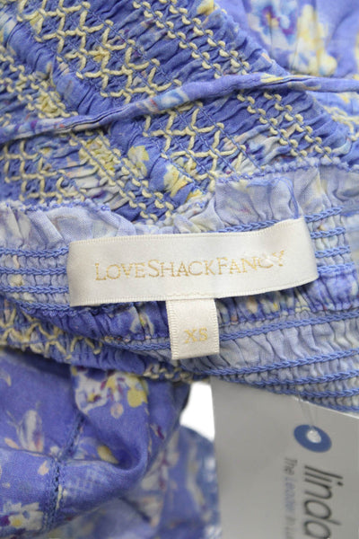 Love Shack Fancy Women Peasant Mini Floral Cotton Skirt Purple Size XS