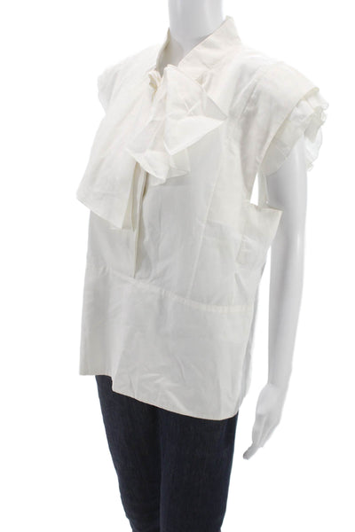J.W. Anderson Women White Cotton Sleeveless Collared Tunic Blouse Size 8
