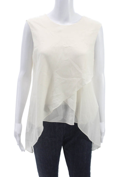 BCBGMAXAZRIA Women Silk Tunic Blouse Sleeveless Ivory Round Neck Button Size L