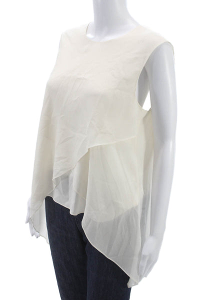 BCBGMAXAZRIA Women Silk Tunic Blouse Sleeveless Ivory Round Neck Button Size L