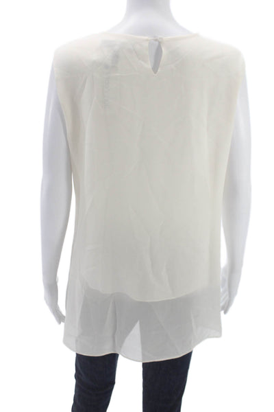 BCBGMAXAZRIA Women Silk Tunic Blouse Sleeveless Ivory Round Neck Button Size L