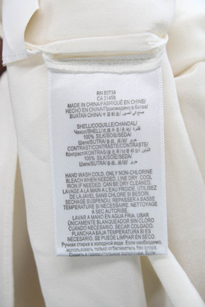 BCBGMAXAZRIA Women Silk Tunic Blouse Sleeveless Ivory Round Neck Button Size L