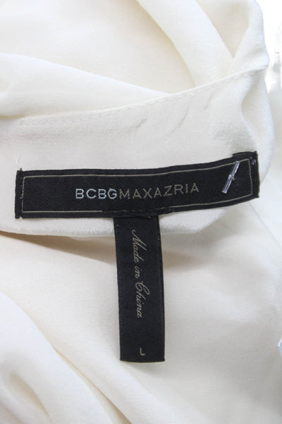 BCBGMAXAZRIA Women Silk Tunic Blouse Sleeveless Ivory Round Neck Button Size L