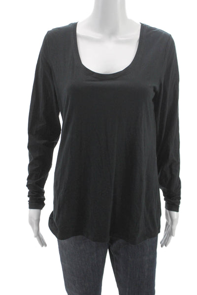 Hanro Women Basic Black Scoop Neck Long Sleeve Cotton Blend T-Shirt Size L