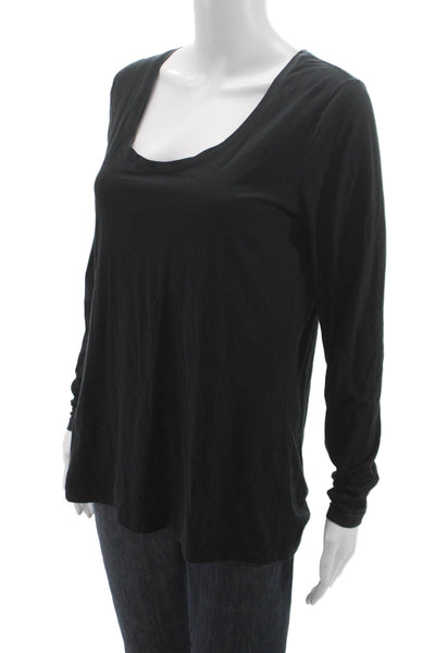 Hanro Women Basic Black Scoop Neck Long Sleeve Cotton Blend T-Shirt Size L